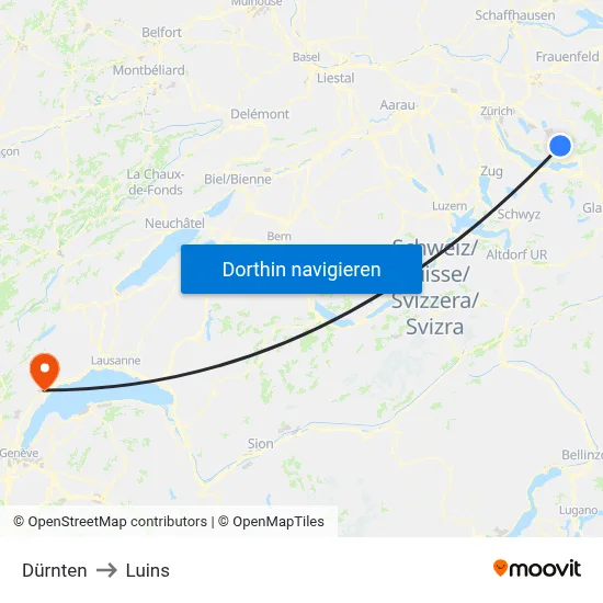 Dürnten to Luins map