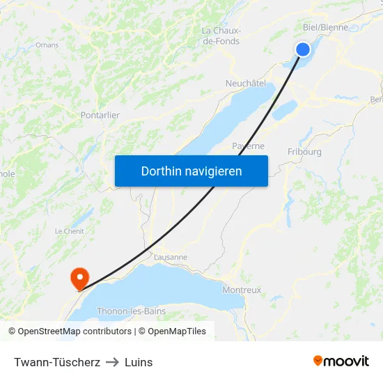 Twann-Tüscherz to Luins map