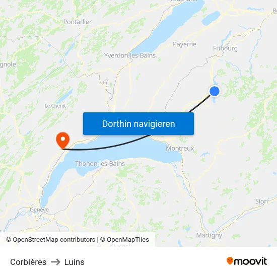 Corbières to Luins map