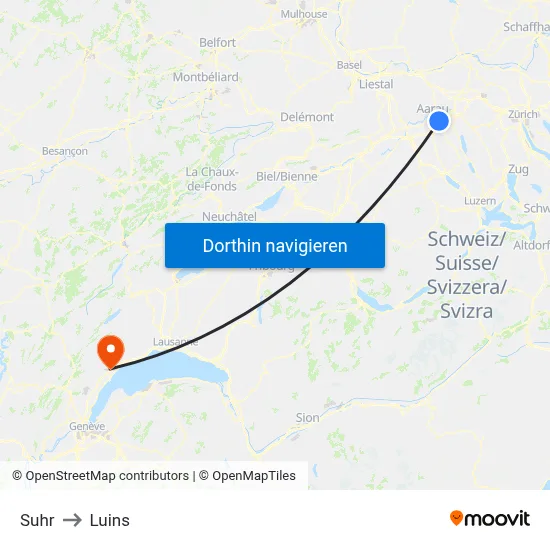 Suhr to Luins map