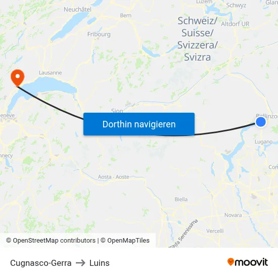 Cugnasco-Gerra to Luins map