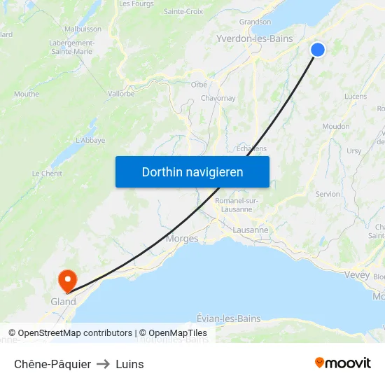 Chêne-Pâquier to Luins map
