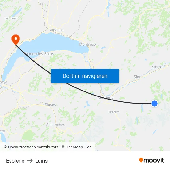 Evolène to Luins map
