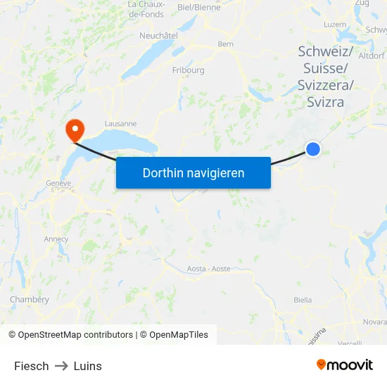 Fiesch to Luins map