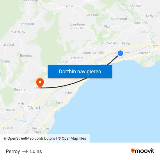 Perroy to Luins map