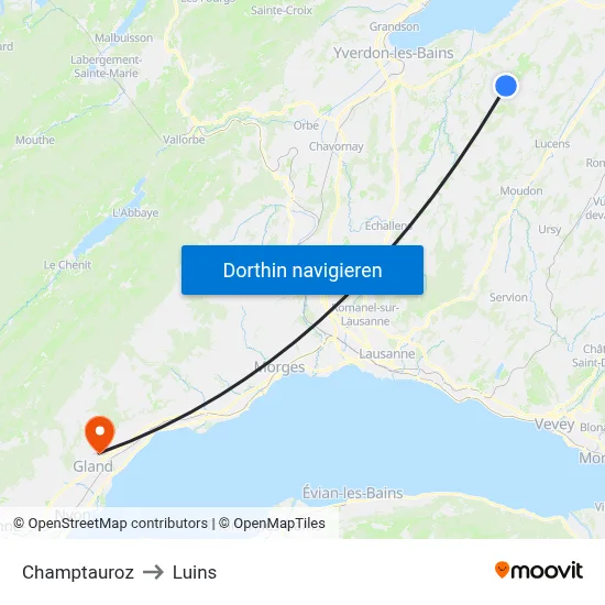 Champtauroz to Luins map