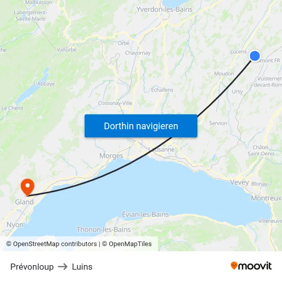 Prévonloup to Luins map