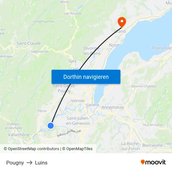 Pougny to Luins map