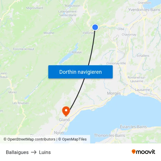 Ballaigues to Luins map