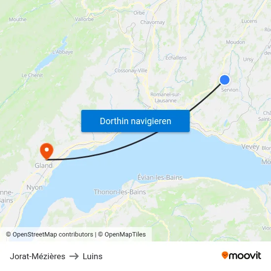 Jorat-Mézières to Luins map
