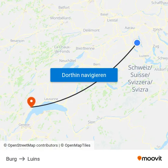 Burg to Luins map