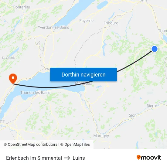 Erlenbach Im Simmental to Luins map
