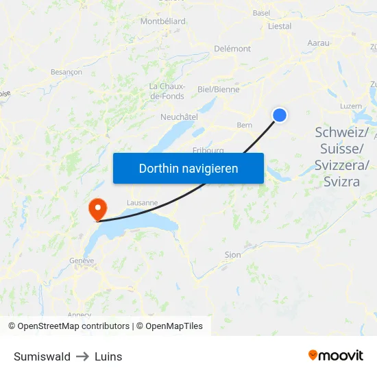 Sumiswald to Luins map