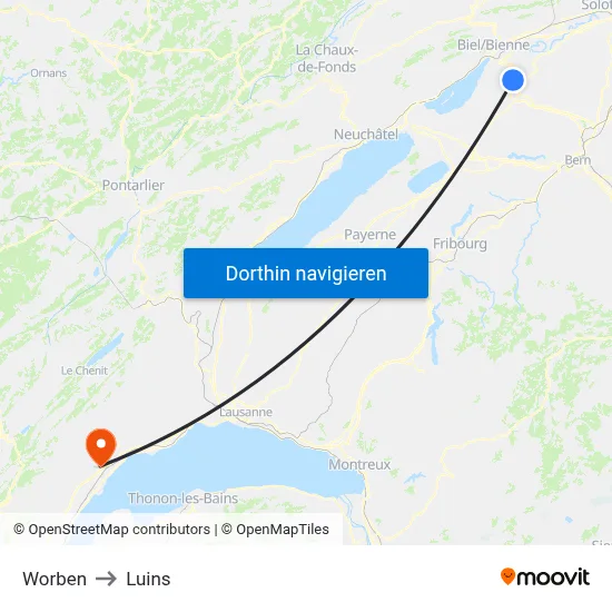 Worben to Luins map