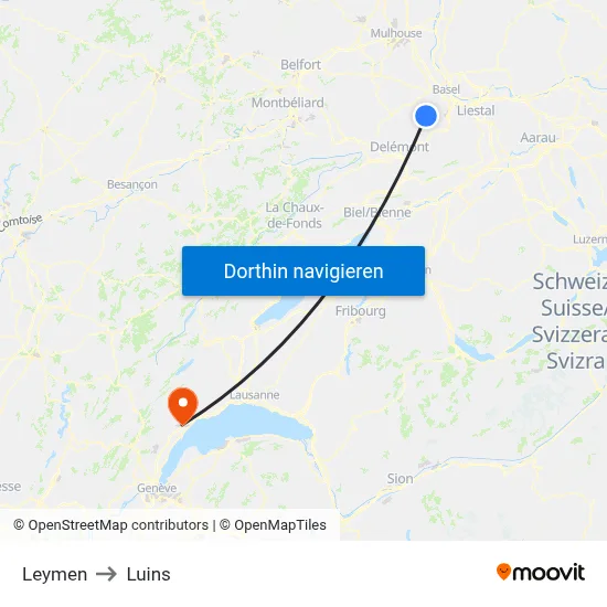 Leymen to Luins map