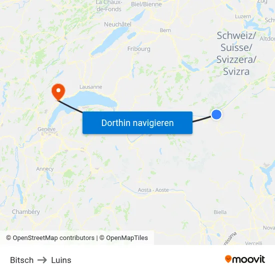 Bitsch to Luins map