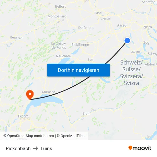 Rickenbach to Luins map