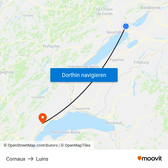 Cornaux to Luins map
