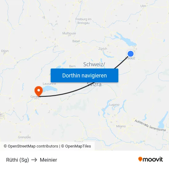 Rüthi (Sg) to Meinier map