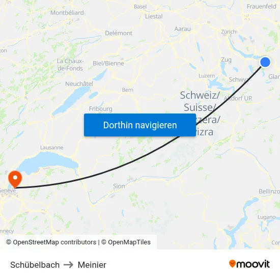 Schübelbach to Meinier map