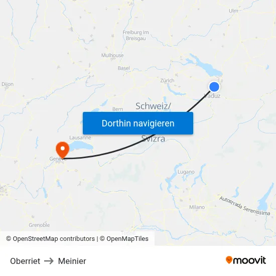 Oberriet to Meinier map