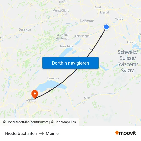 Niederbuchsiten to Meinier map