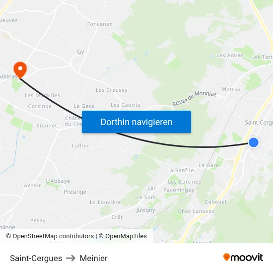 Saint-Cergues to Meinier map