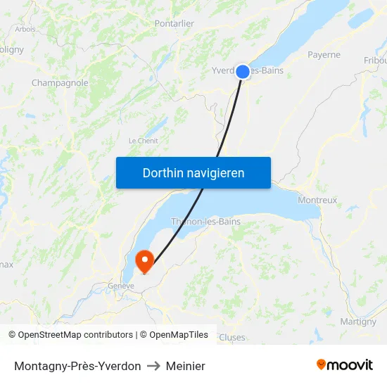 Montagny-Près-Yverdon to Meinier map