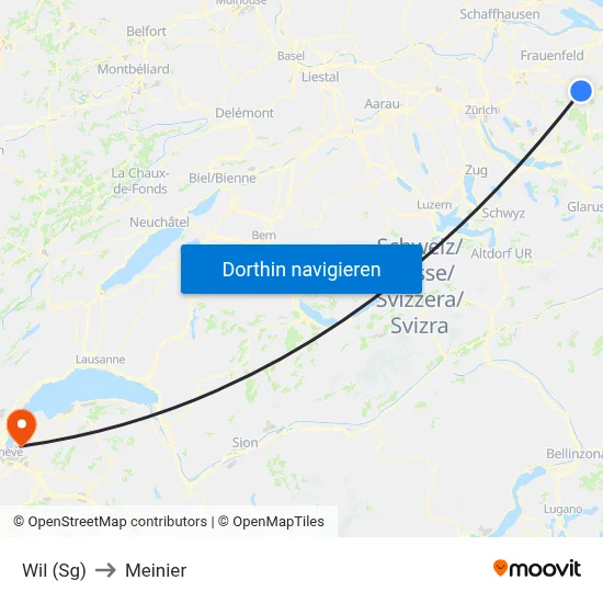 Wil (Sg) to Meinier map