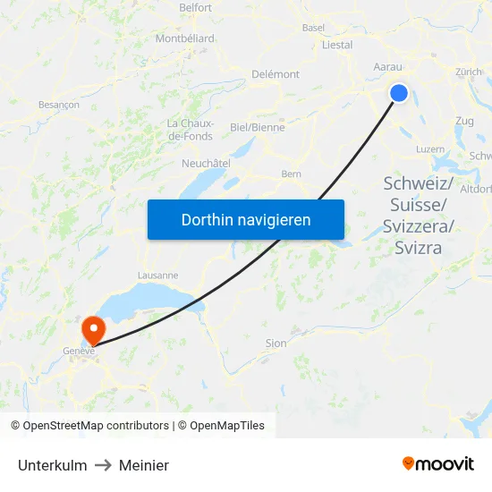 Unterkulm to Meinier map