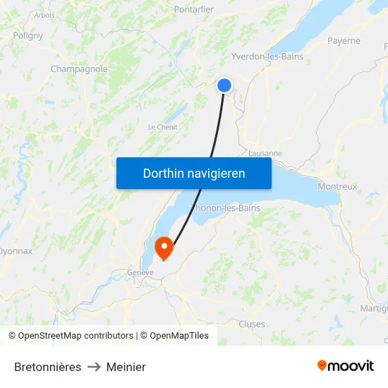 Bretonnières to Meinier map