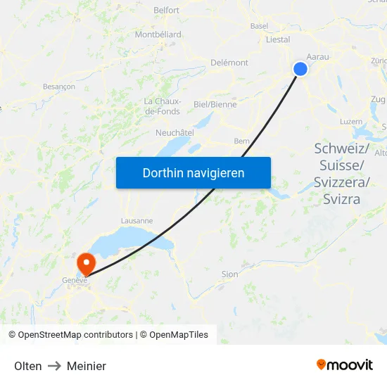 Olten to Meinier map