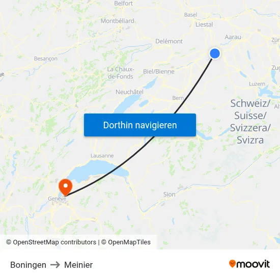 Boningen to Meinier map