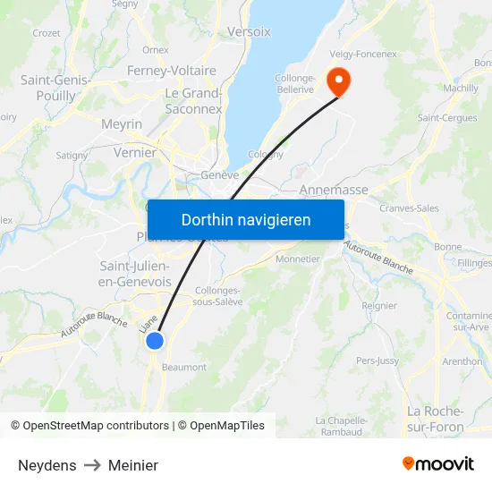 Neydens to Meinier map