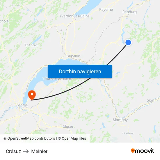 Crésuz to Meinier map