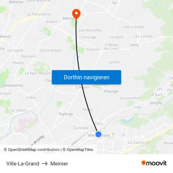 Ville-La-Grand to Meinier map