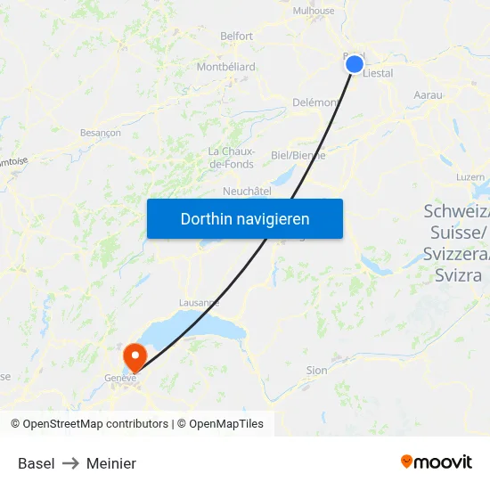 Basel to Meinier map