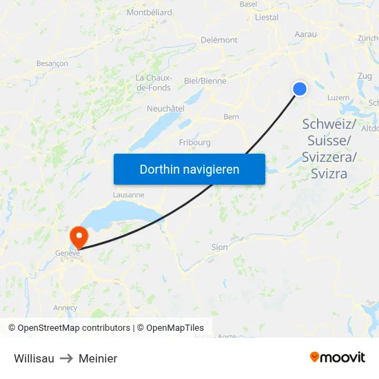 Willisau to Meinier map
