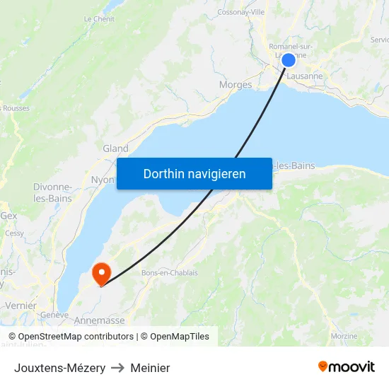 Jouxtens-Mézery to Meinier map