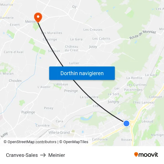 Cranves-Sales to Meinier map