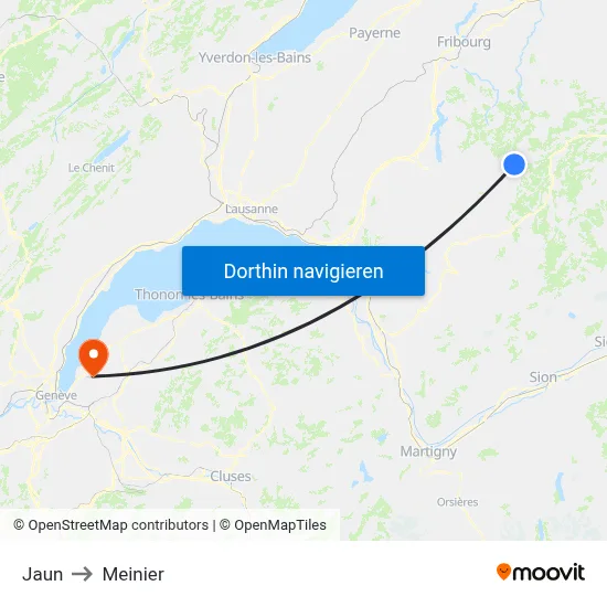 Jaun to Meinier map