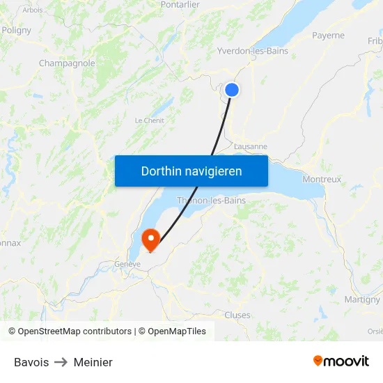 Bavois to Meinier map