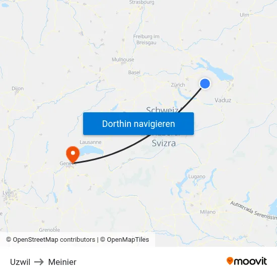 Uzwil to Meinier map