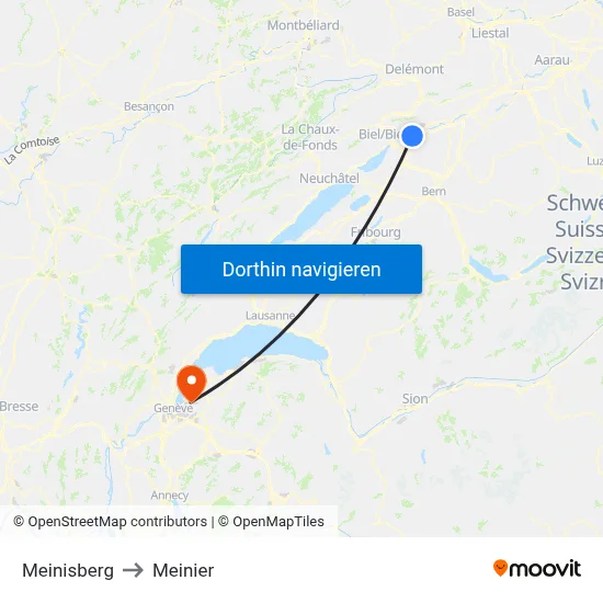 Meinisberg to Meinier map