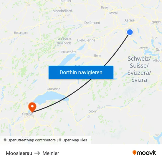 Moosleerau to Meinier map