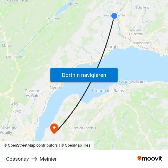 Cossonay to Meinier map