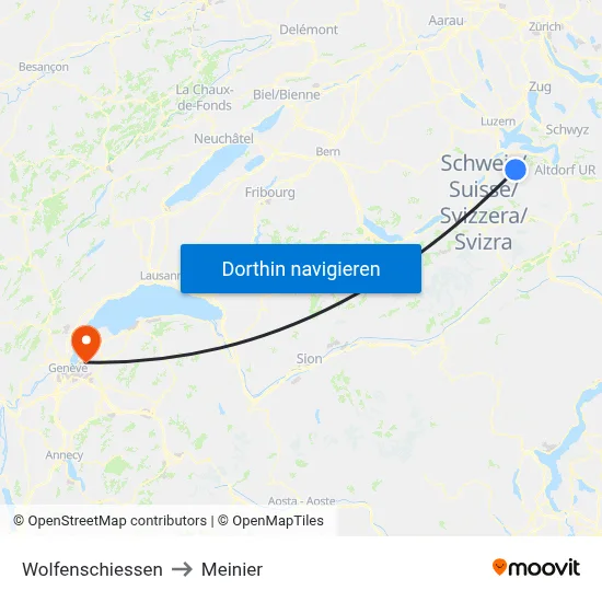 Wolfenschiessen to Meinier map