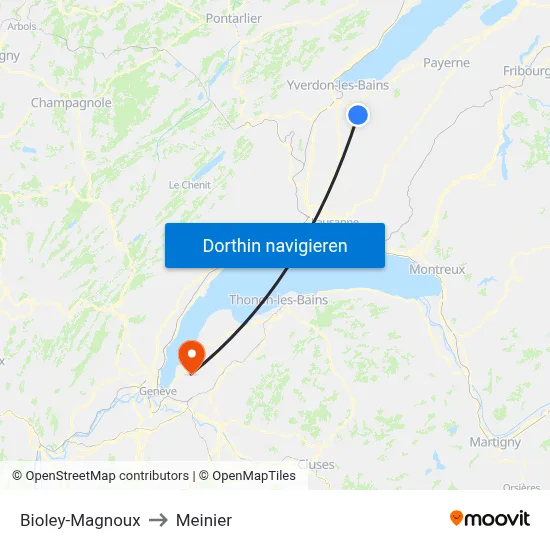 Bioley-Magnoux to Meinier map