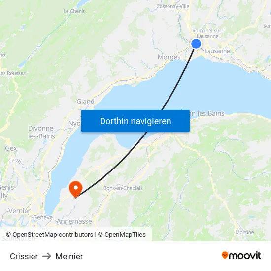 Crissier to Meinier map
