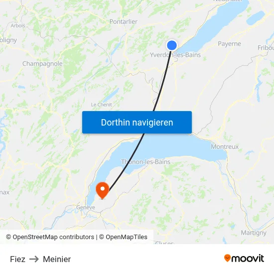 Fiez to Meinier map